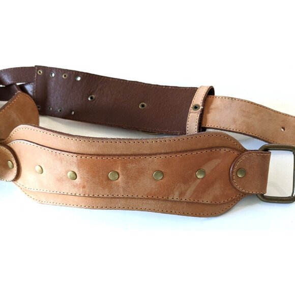 BCBG Maxazria Belt Brown Genuine Leather Wide Narrow Width Brass Buckle Size S - Picture 6 of 16